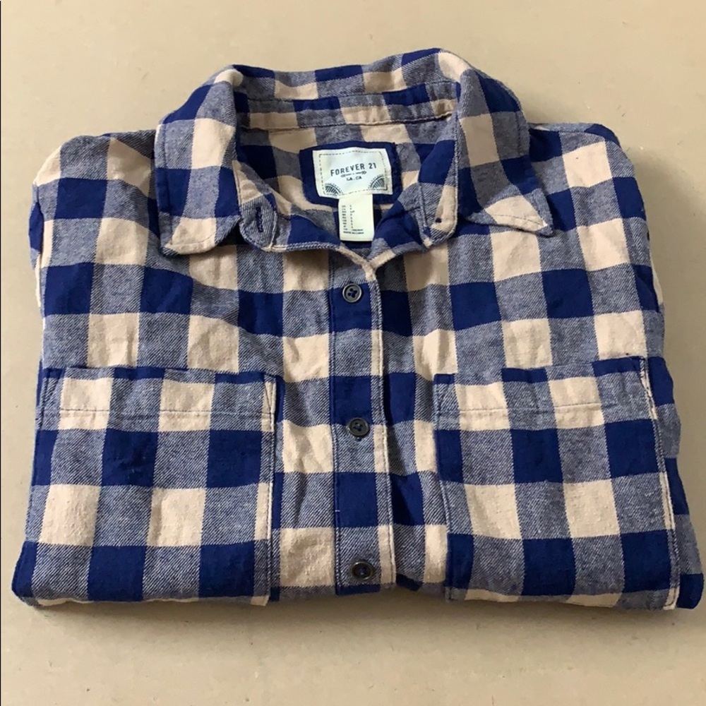 Blue and tan long sleeve flannel